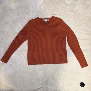 Geoffrey Beene Women's Burnt Rust Orange V-Neck Ribbed Knit Sweater Size L